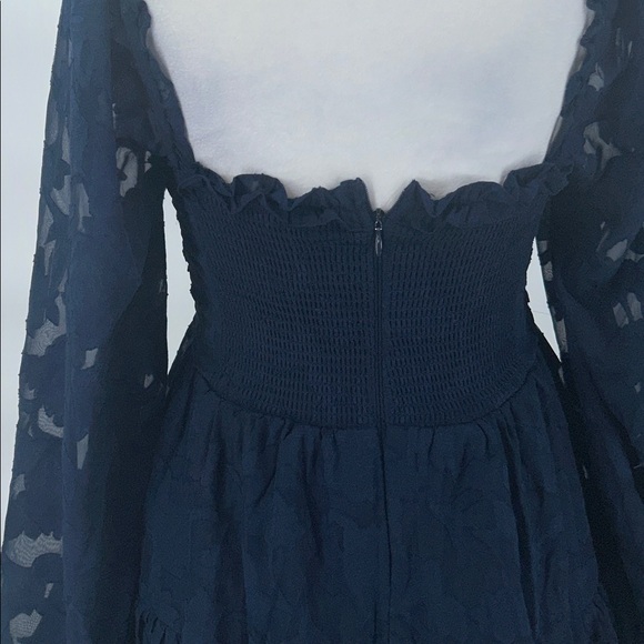 Altar'd State Clairyn Tiered Square Neck Ruffle Long-Sleeve Mini Dress Navy XS - Picture 6 of 13